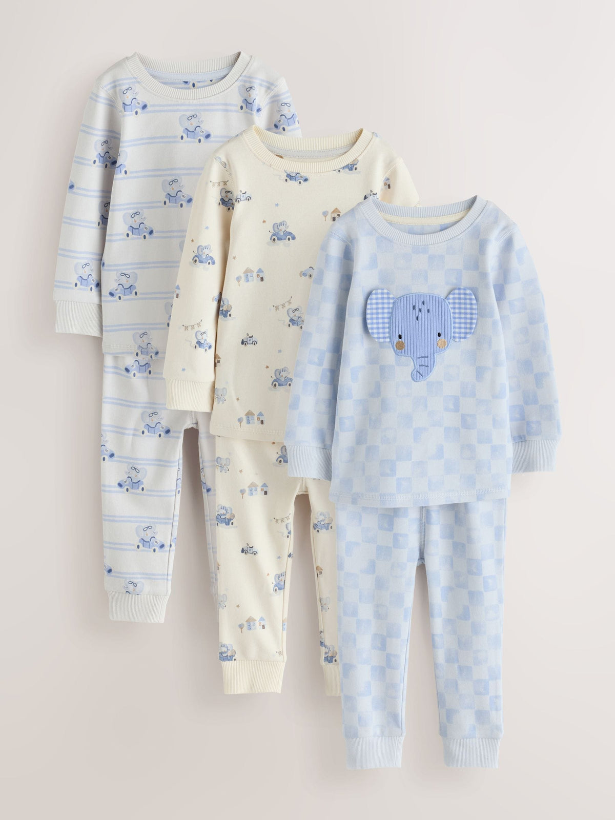 Blue/White Elephant Snuggle Pyjamas 3 Pack (9mths-10yrs) - image 1