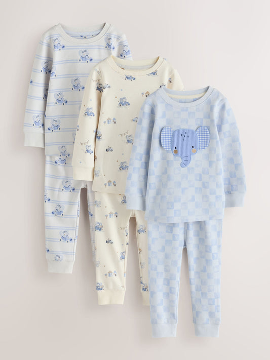 Blue/White Elephant Snuggle Pyjamas 3 Pack (9mths-10yrs) - image 1