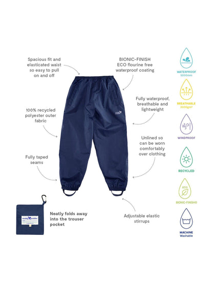 Muddy Puddles Blue Packaway Waterproof Puddlepac Trousers image 3