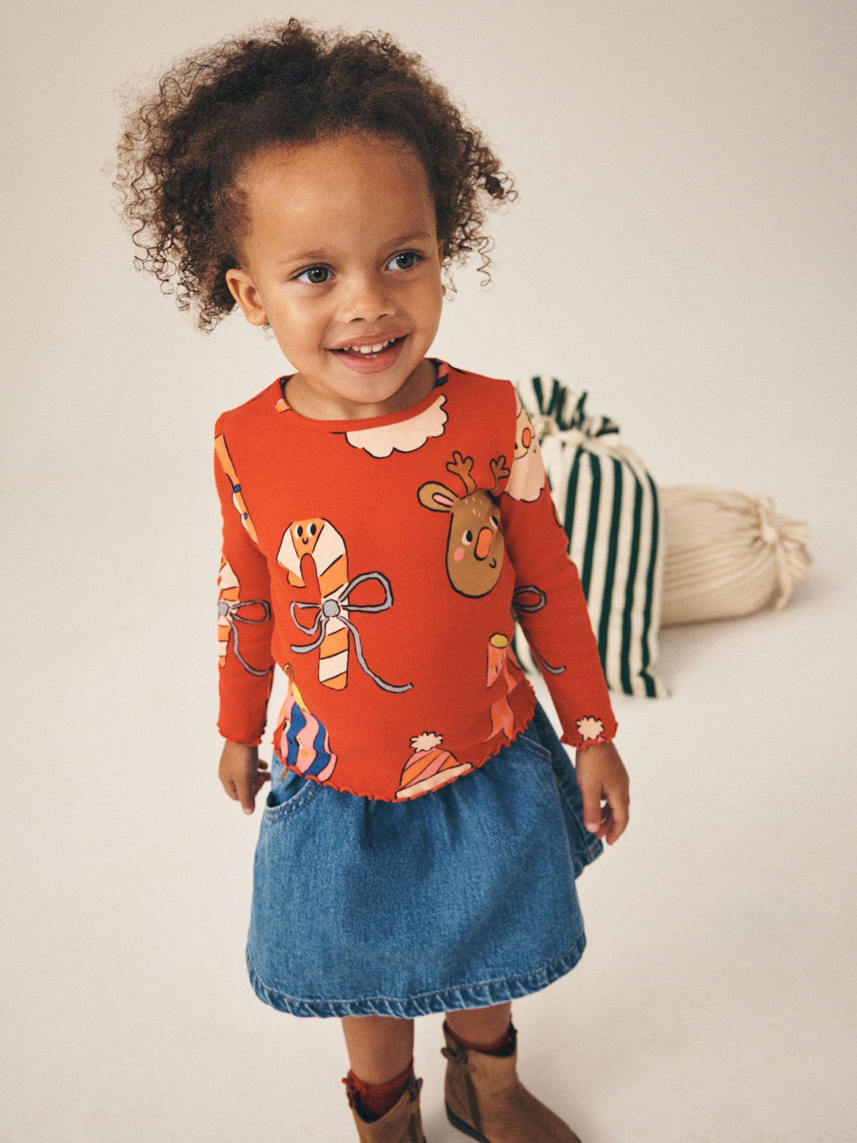 Christmas Red Long Sleeve Ribbed Top (3mths-7yrs) - image 1