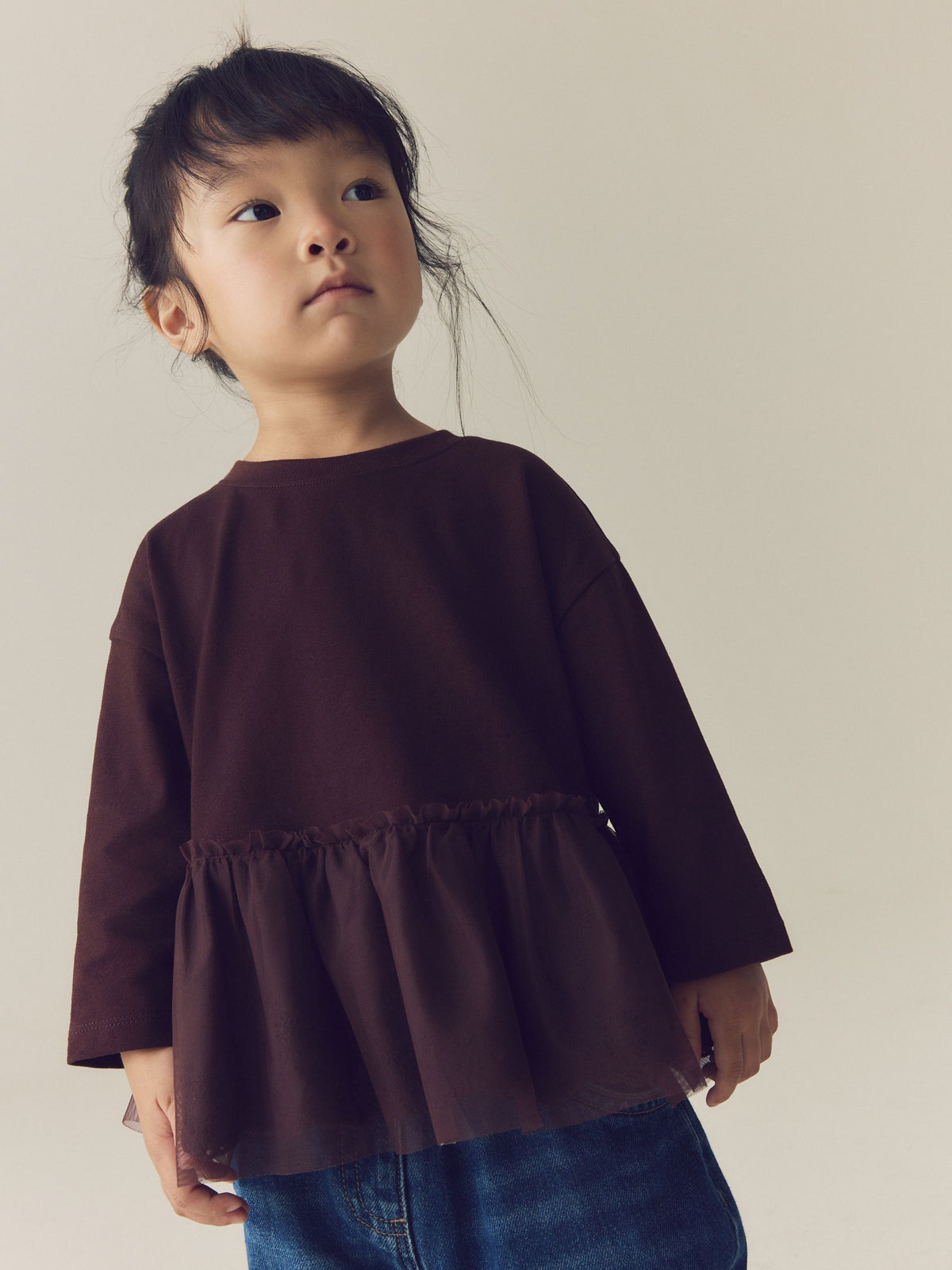 Brown Long Sleeve Mesh Hem Top (3mths-7yrs) - image 1