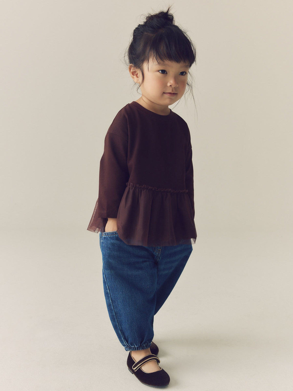 Brown Long Sleeve Mesh Hem Top (3mths-7yrs) - image 2