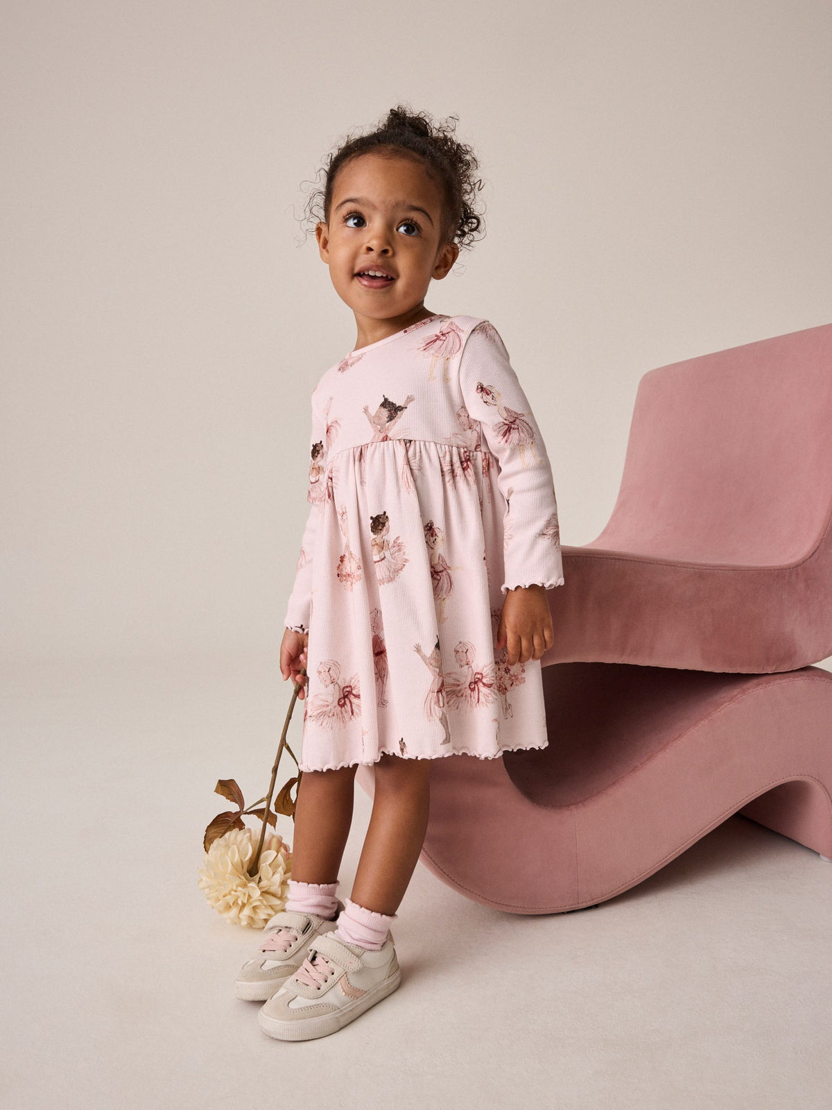 Dsiney Kidz - Pink Long Sleeve Ribbed Dress (3mths-7yrs) image 1