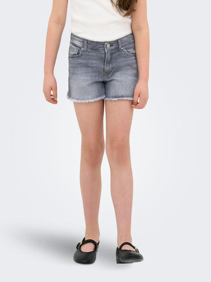 Dsiney Kidz - ONLY KIDS Grey Vintage Wash Denim Shorts With Raw Hem image 1