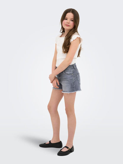 Dsiney Kidz - ONLY KIDS Grey Vintage Wash Denim Shorts With Raw Hem image 4