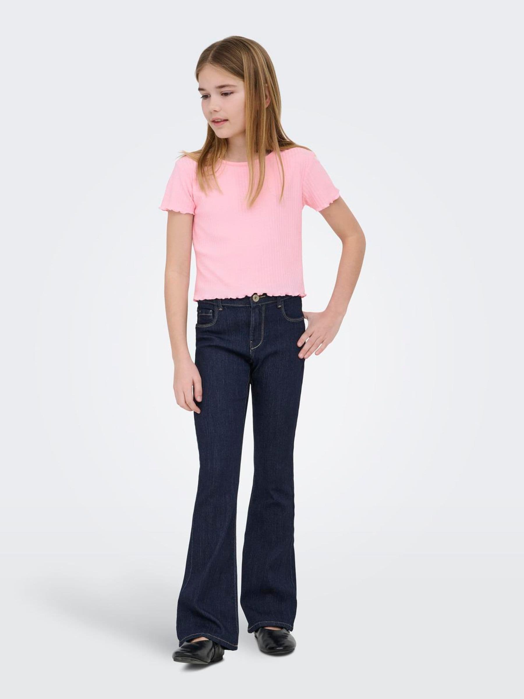 Dsiney Kidz - ONLY KIDS Pink Ribbed Lettuce Edge T-Shirt image 1