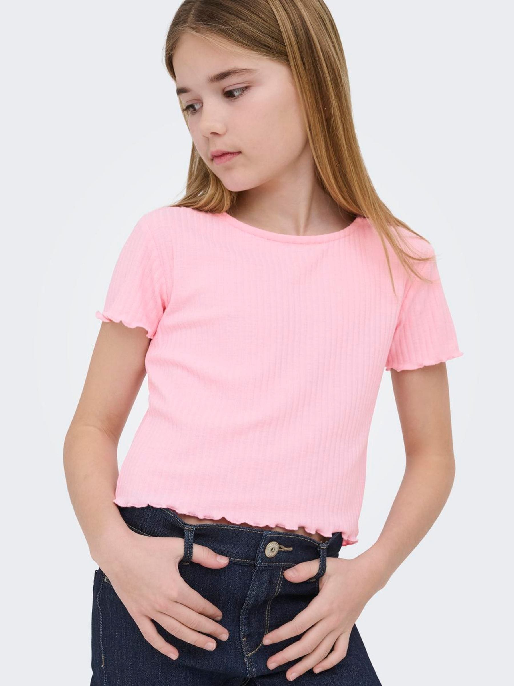 Dsiney Kidz - ONLY KIDS Pink Ribbed Lettuce Edge T-Shirt image 2