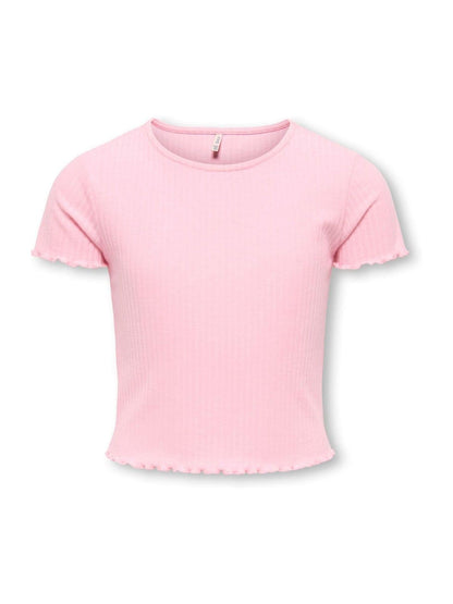 Dsiney Kidz - ONLY KIDS Pink Ribbed Lettuce Edge T-Shirt image 5