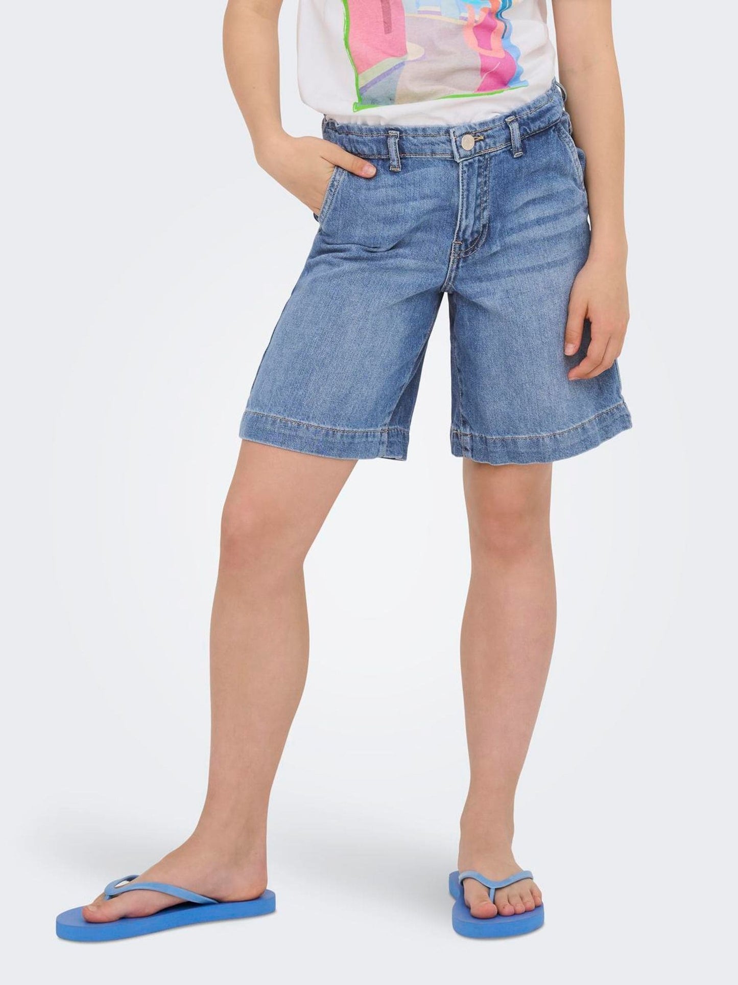 Dsiney Kidz - ONLY KIDS Blue Elasticed Waist Wide Fit Bermuda Denim Shorts image 2