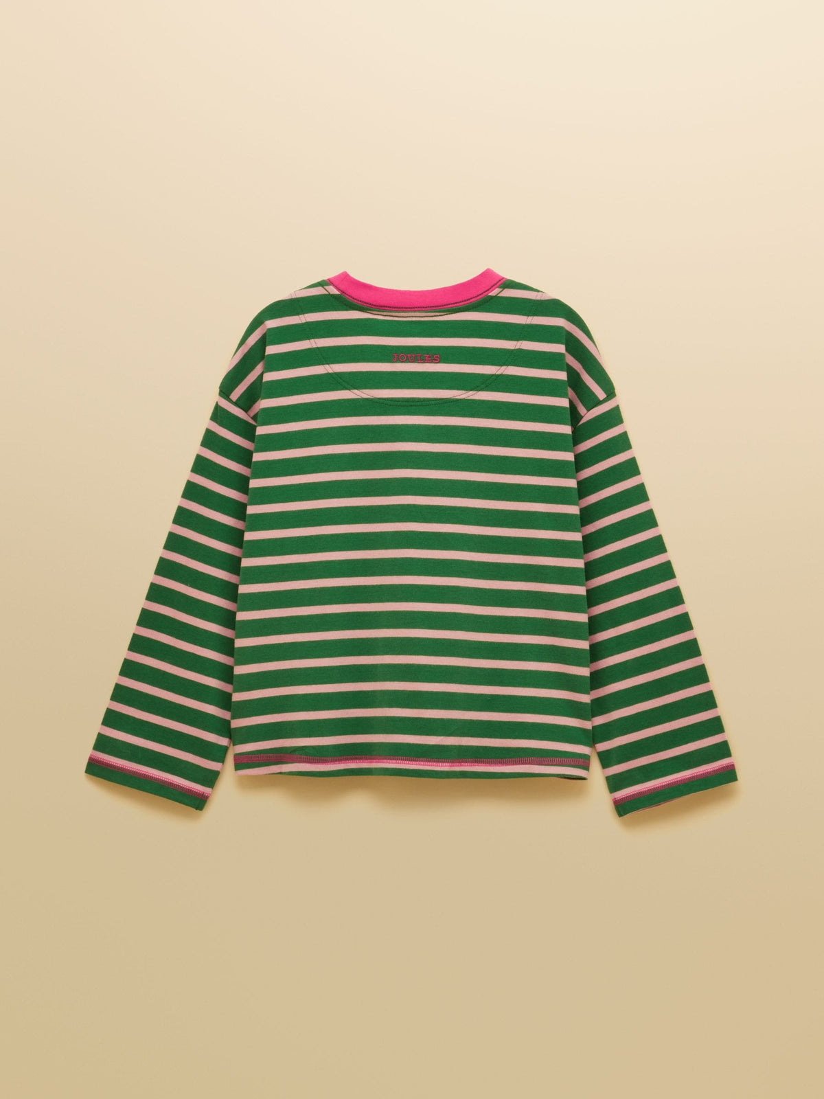 Joules Girls' Mila Pink & Green Long Sleeve Stripe Boxy Top - image 2