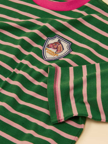 Joules Girls' Mila Pink & Green Long Sleeve Stripe Boxy Top - image 3