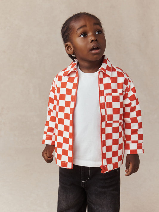 Red/Ecru Checkerboard Long Sleeve Zip Up Overshirt (3mths-7yrs) - image 1