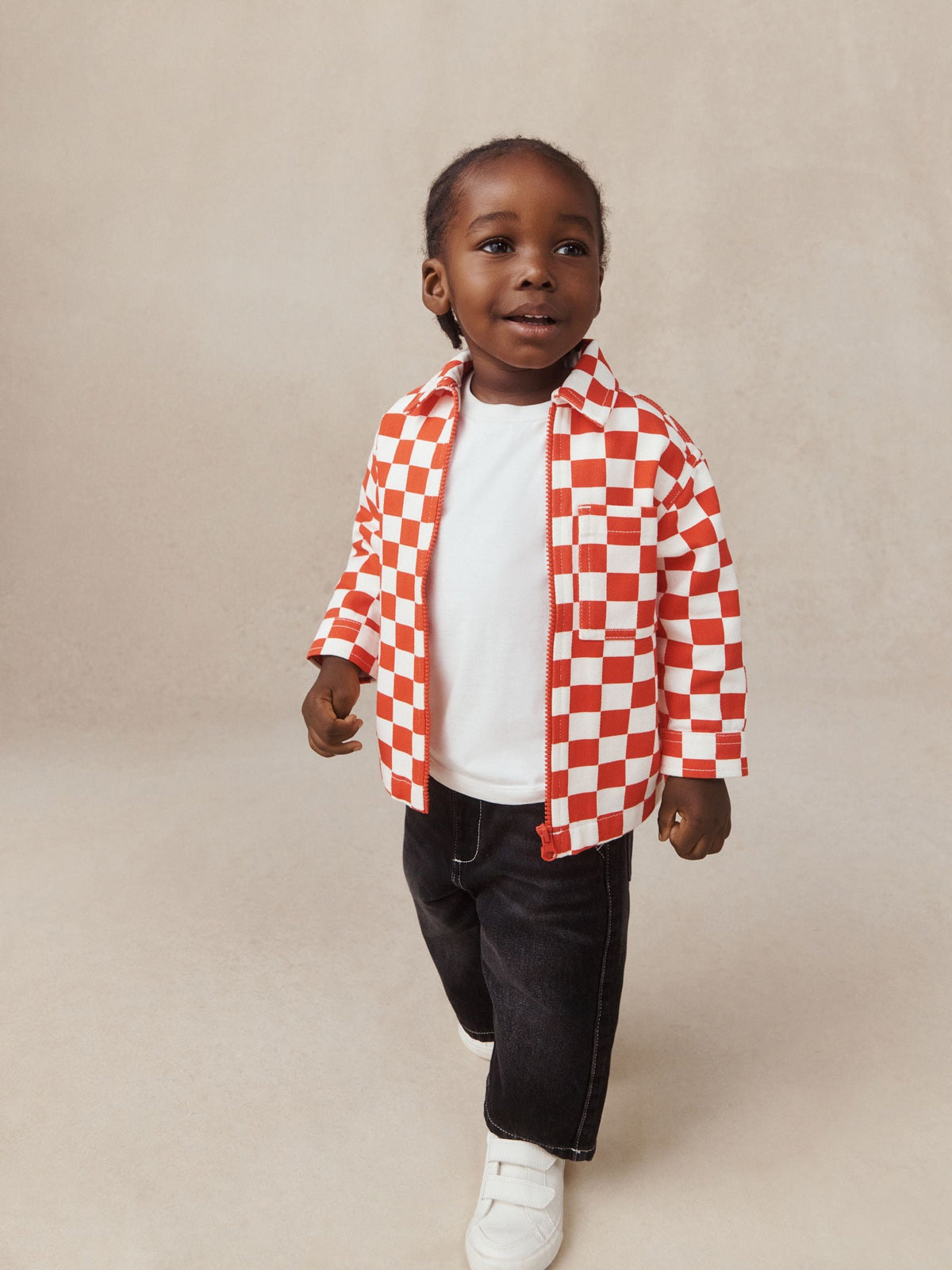 Red/Ecru Checkerboard Long Sleeve Zip Up Overshirt (3mths-7yrs) - image 2