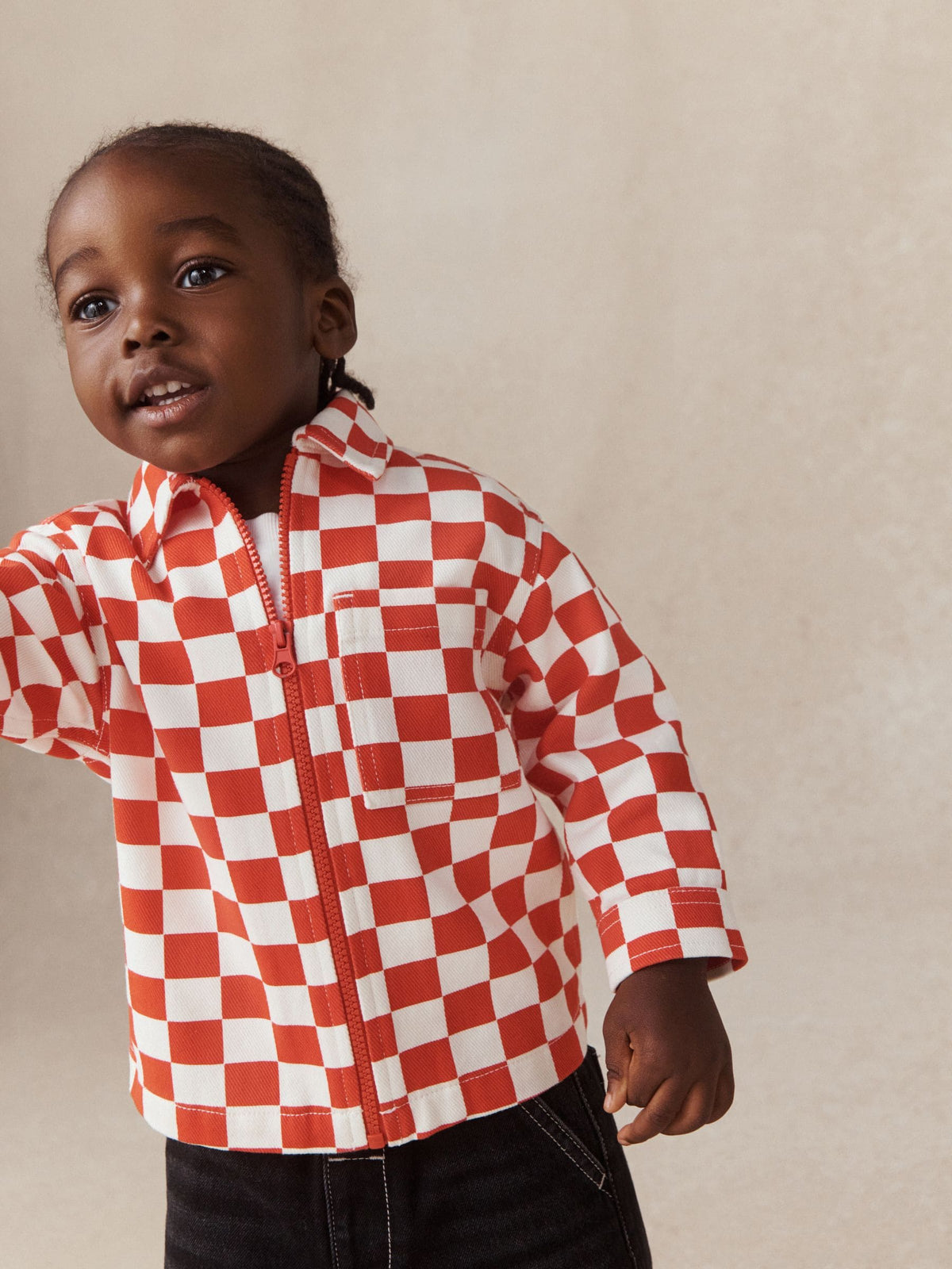Red/Ecru Checkerboard Long Sleeve Zip Up Overshirt (3mths-7yrs) - image 4