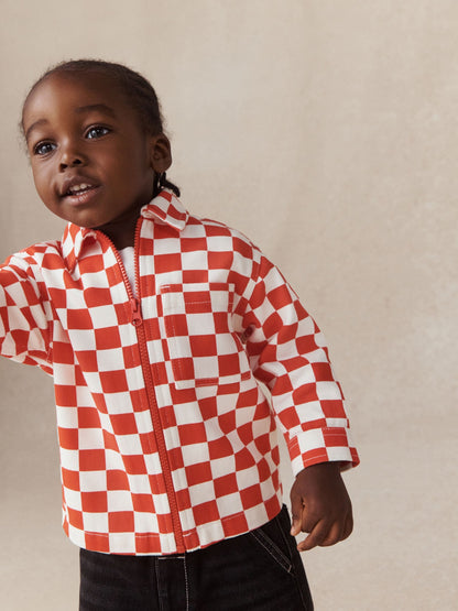 Red/Ecru Checkerboard Long Sleeve Zip Up Overshirt (3mths-7yrs) - image 4