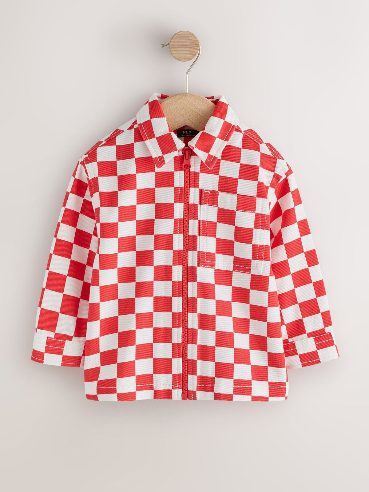 Red/Ecru Checkerboard Long Sleeve Zip Up Overshirt (3mths-7yrs) - image 5