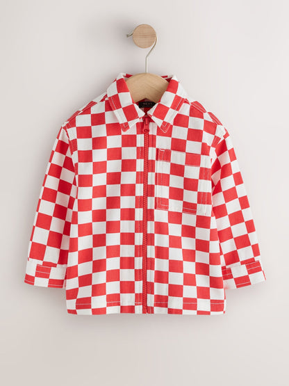 Red/Ecru Checkerboard Long Sleeve Zip Up Overshirt (3mths-7yrs) - image 5