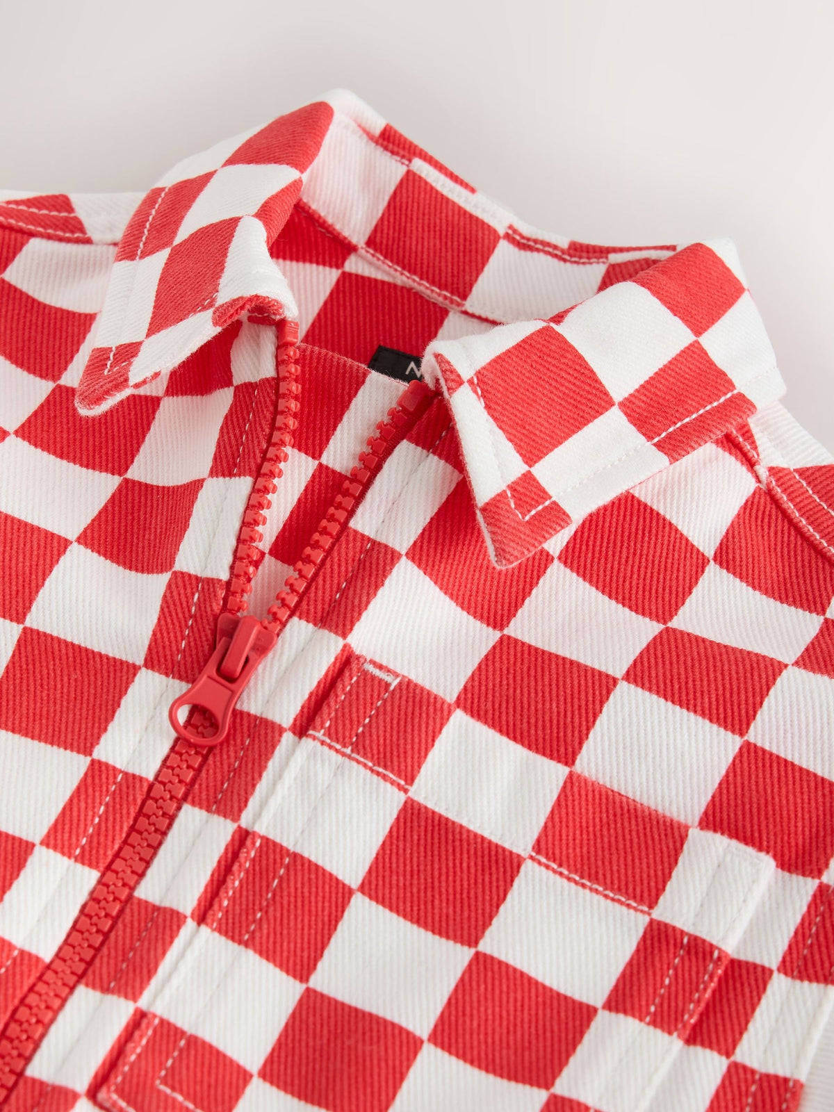 Red/Ecru Checkerboard Long Sleeve Zip Up Overshirt (3mths-7yrs) - image 7