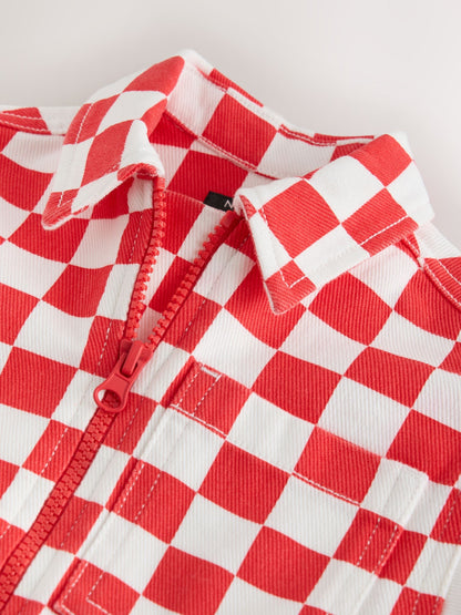 Red/Ecru Checkerboard Long Sleeve Zip Up Overshirt (3mths-7yrs) - image 7