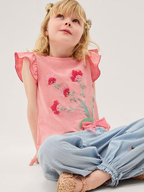 Monsoon Pink Tulip Embroidered Bow T-Shirt image 1