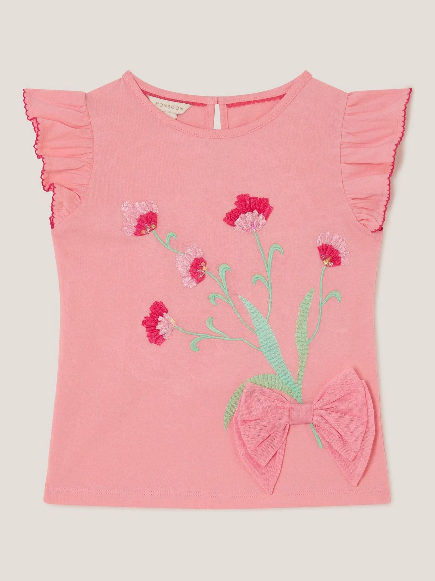 Monsoon Pink Tulip Embroidered Bow T-Shirt image 2