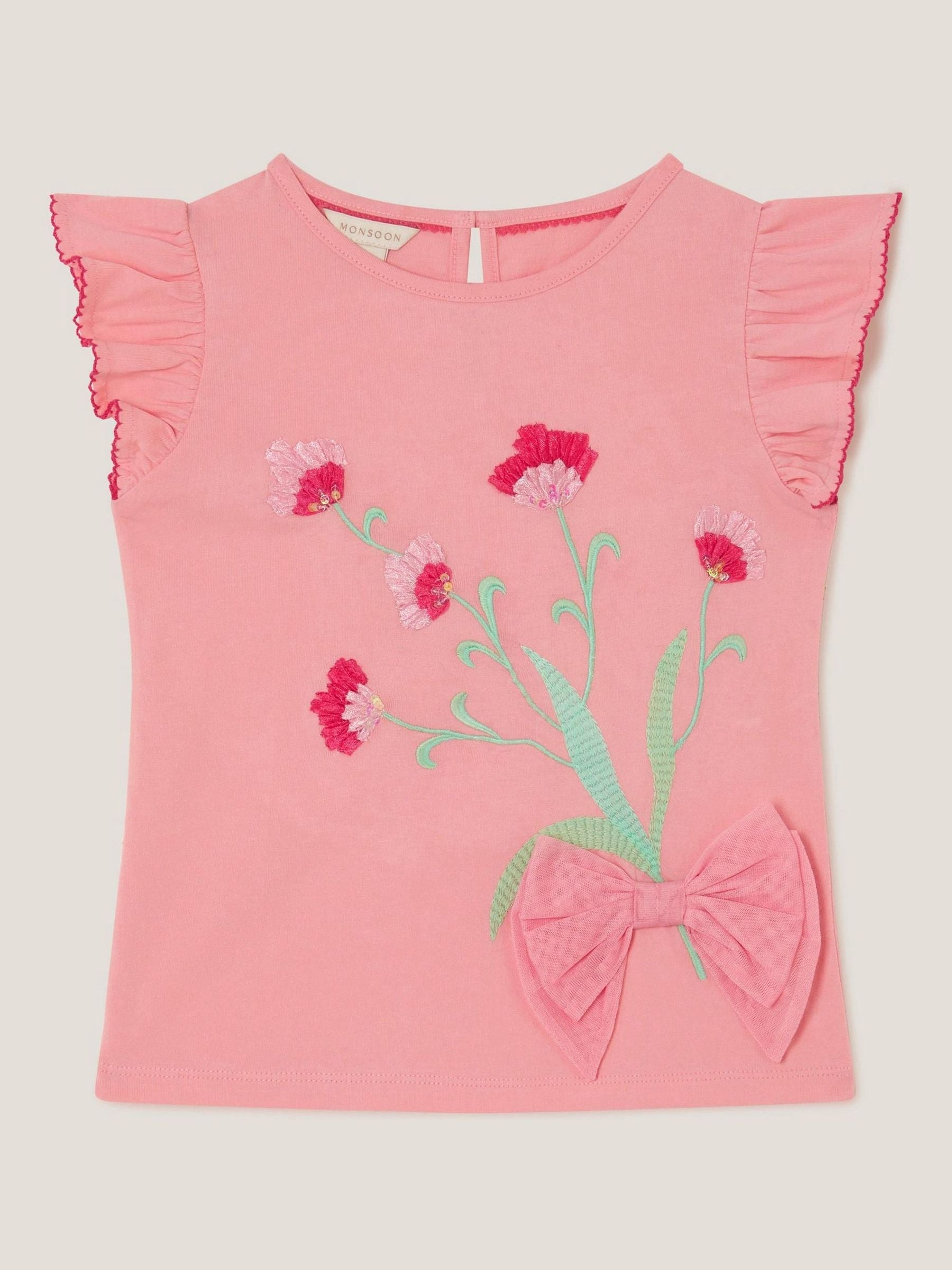 Monsoon Pink Tulip Embroidered Bow T-Shirt image 2