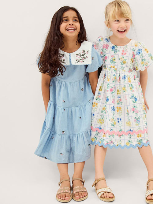 Dsiney Kidz - Monsoon Blue Floral Embroidered Collar Dobby Dress image 1