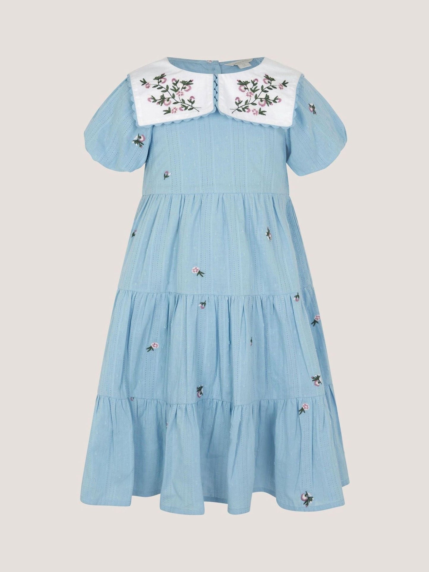 Monsoon Blue Floral Embroidered Collar Dobby Dress image 2