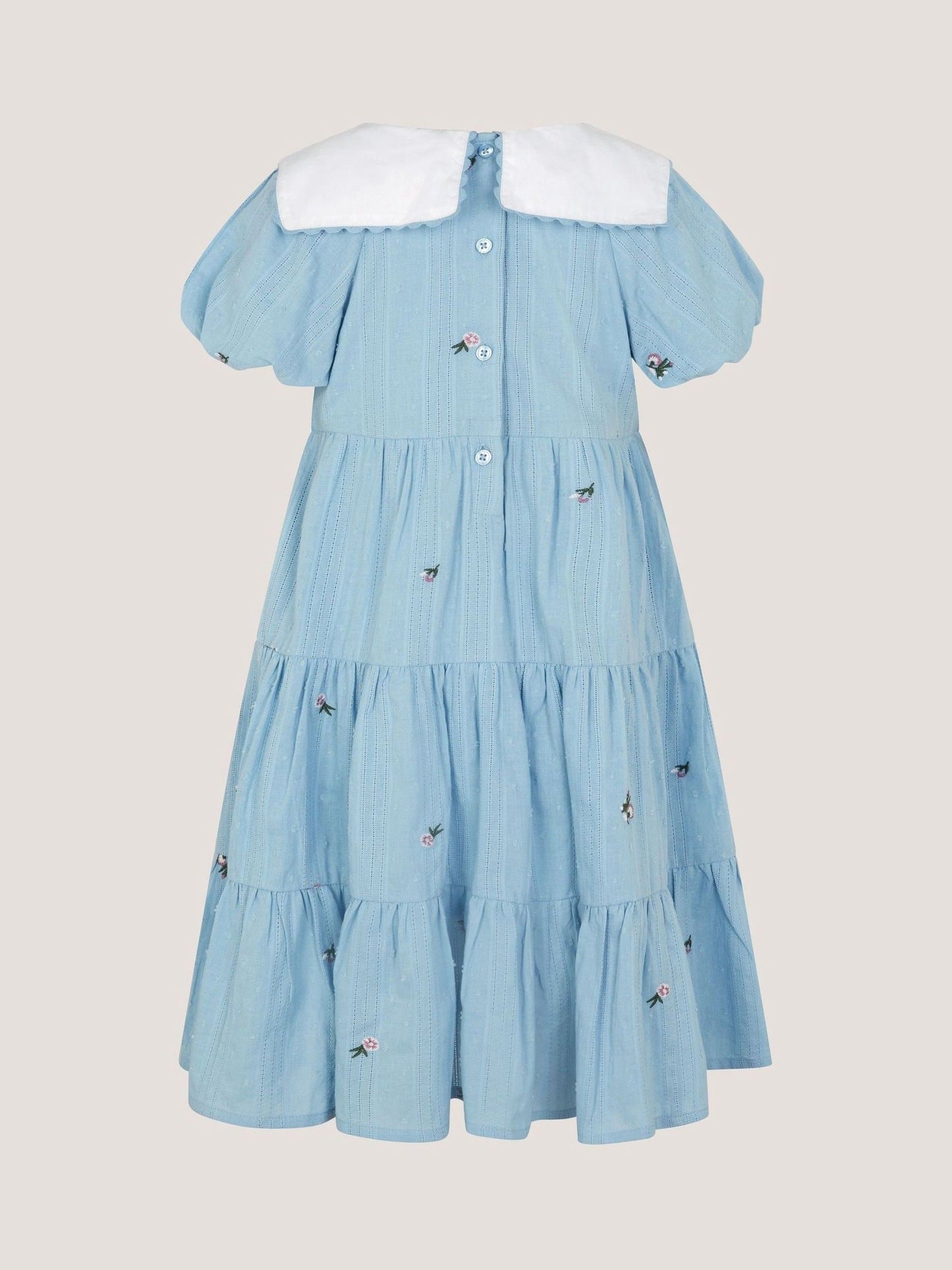 Monsoon Blue Floral Embroidered Collar Dobby Dress image 3