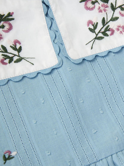 Monsoon Blue Floral Embroidered Collar Dobby Dress image 4