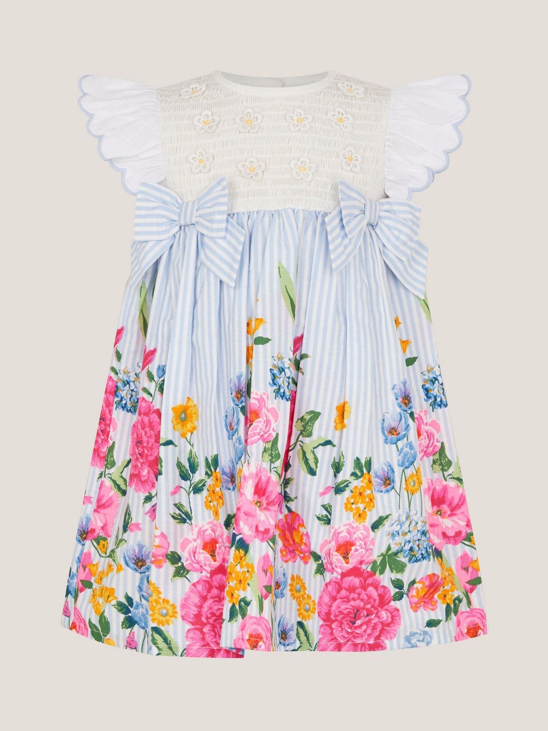 Monsoon Blue Baby Floral Print Cotton Dress image 1