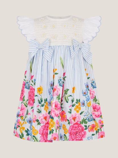 Monsoon Blue Baby Floral Print Cotton Dress image 1