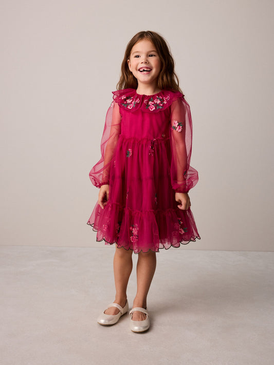 Laura Ashley Red Floral Embroidered Collared Dress - image 1