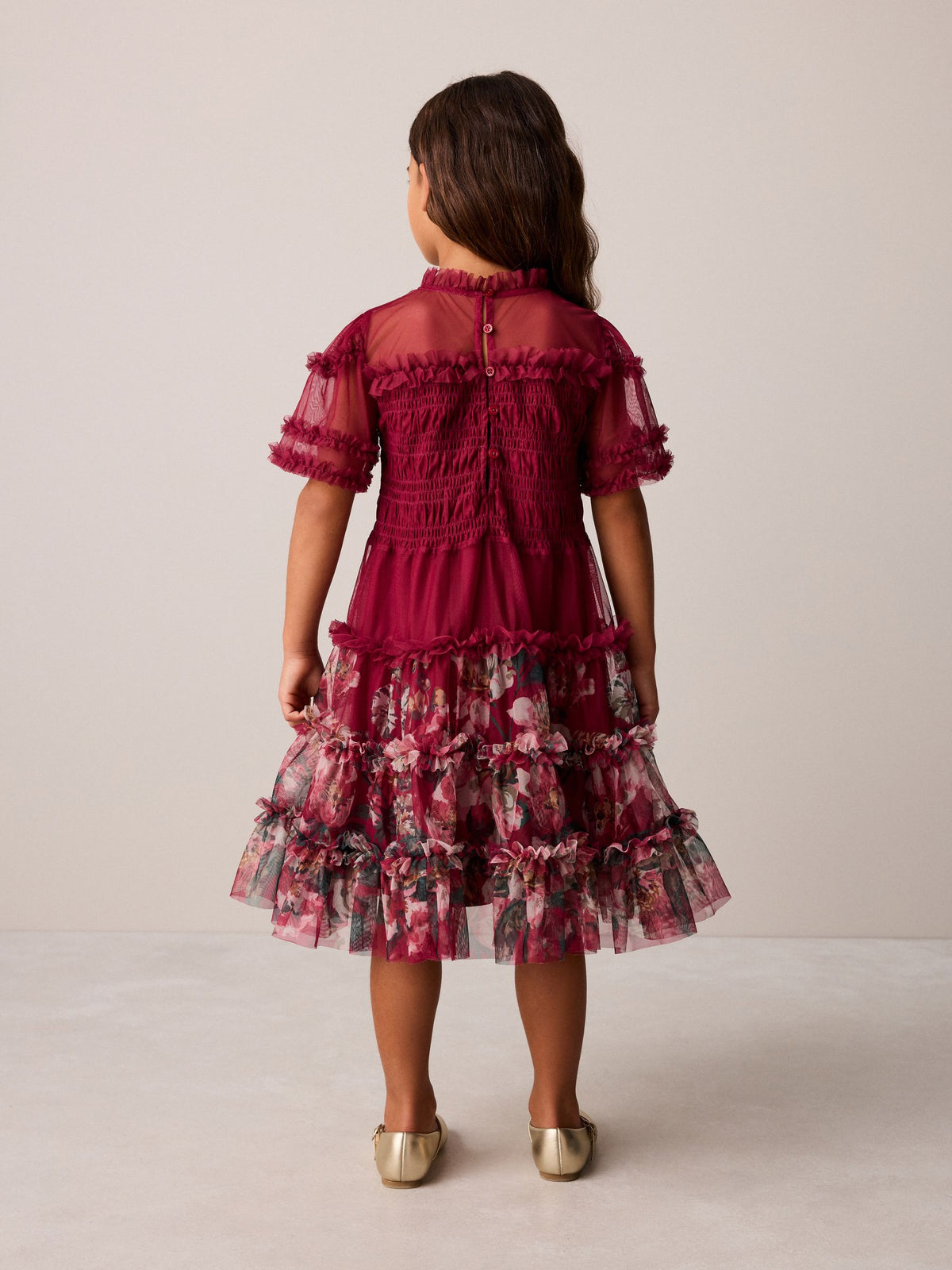 Laura Ashley Red Floral Mesh Tier Dress - image 2