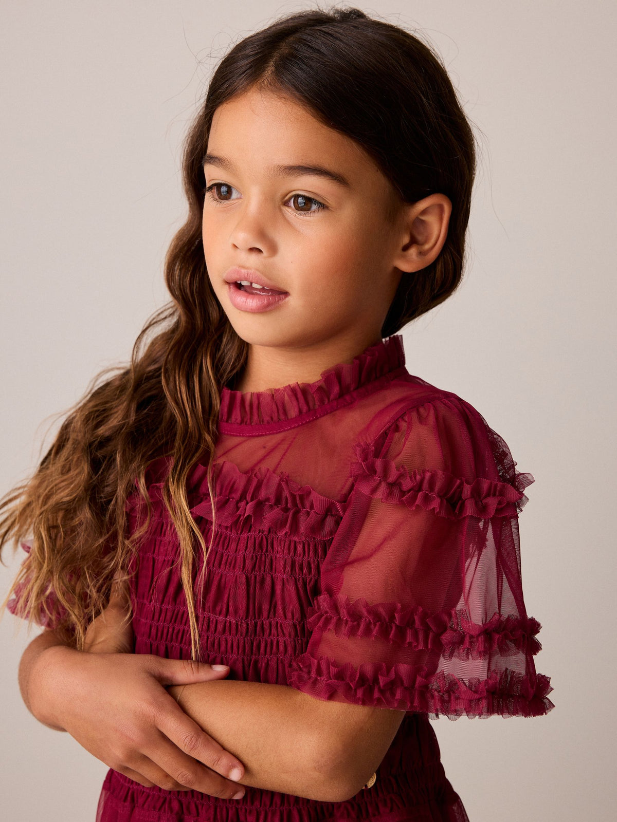 Laura Ashley Red Floral Mesh Tier Dress - image 3