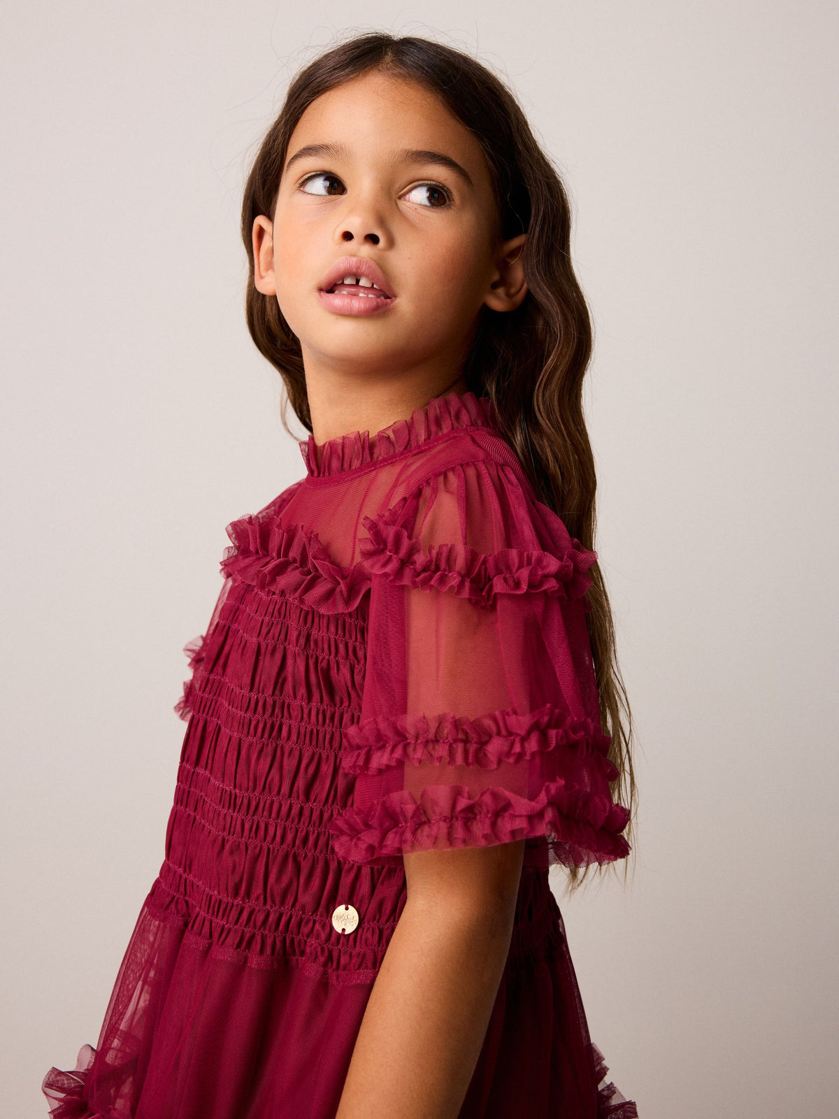 Laura Ashley Red Floral Mesh Tier Dress - image 4