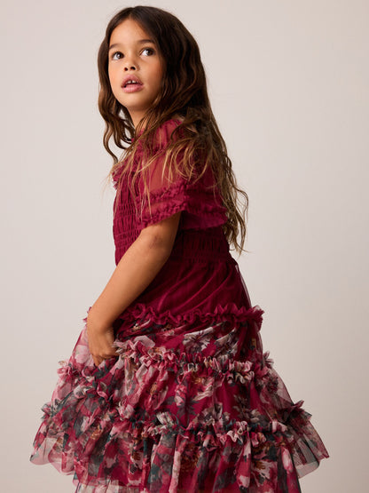 Laura Ashley Red Floral Mesh Tier Dress - image 5