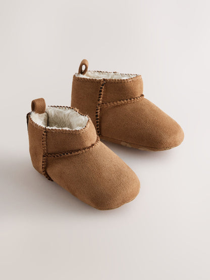 Tan Brown Suede Pull On Boots (0-2mths) - image 1