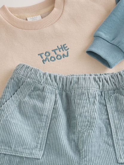 Blue/Cream Stars Sweatshirt and Cord Trousers Baby Set 2 Piece (0mths-2yrs) - image 7