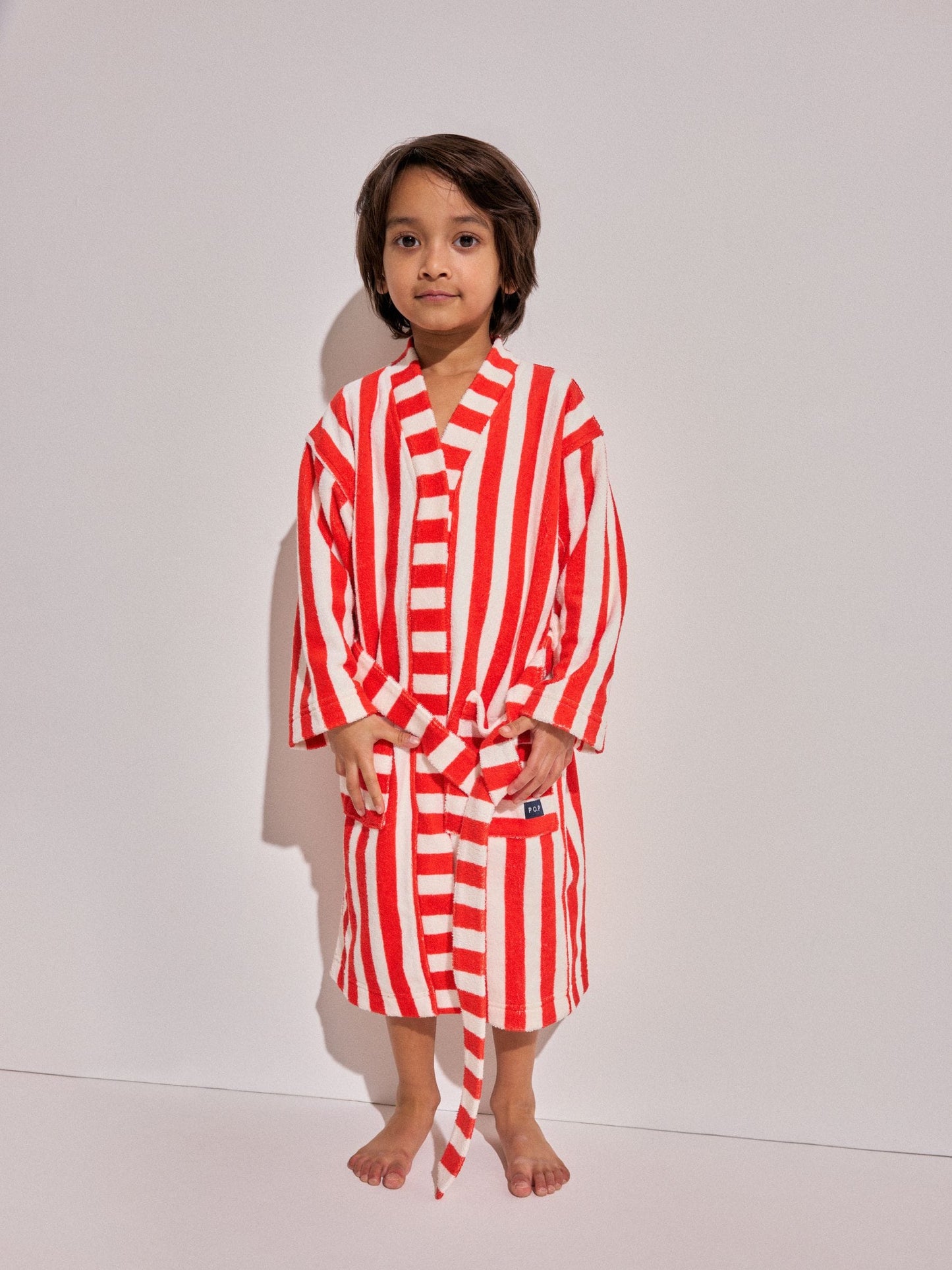 Polarn O. Pyret Orange Striped Terry Dressing Gown image 1