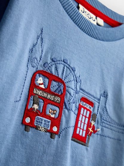 Dsiney Kidz - JoJo Maman Bébé Blue Marl London Bus Appliqué Top image 3
