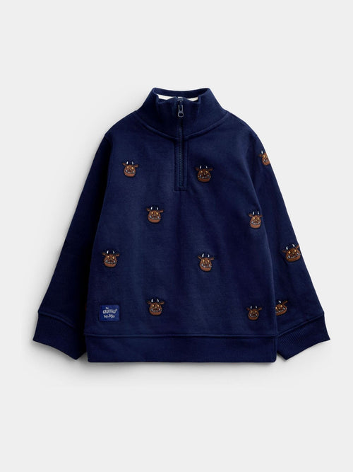 Dsiney Kidz - JoJo Maman Bébé Navy Blue The Gruffalo Appliqué Half-Zip Sweatshirt image 1