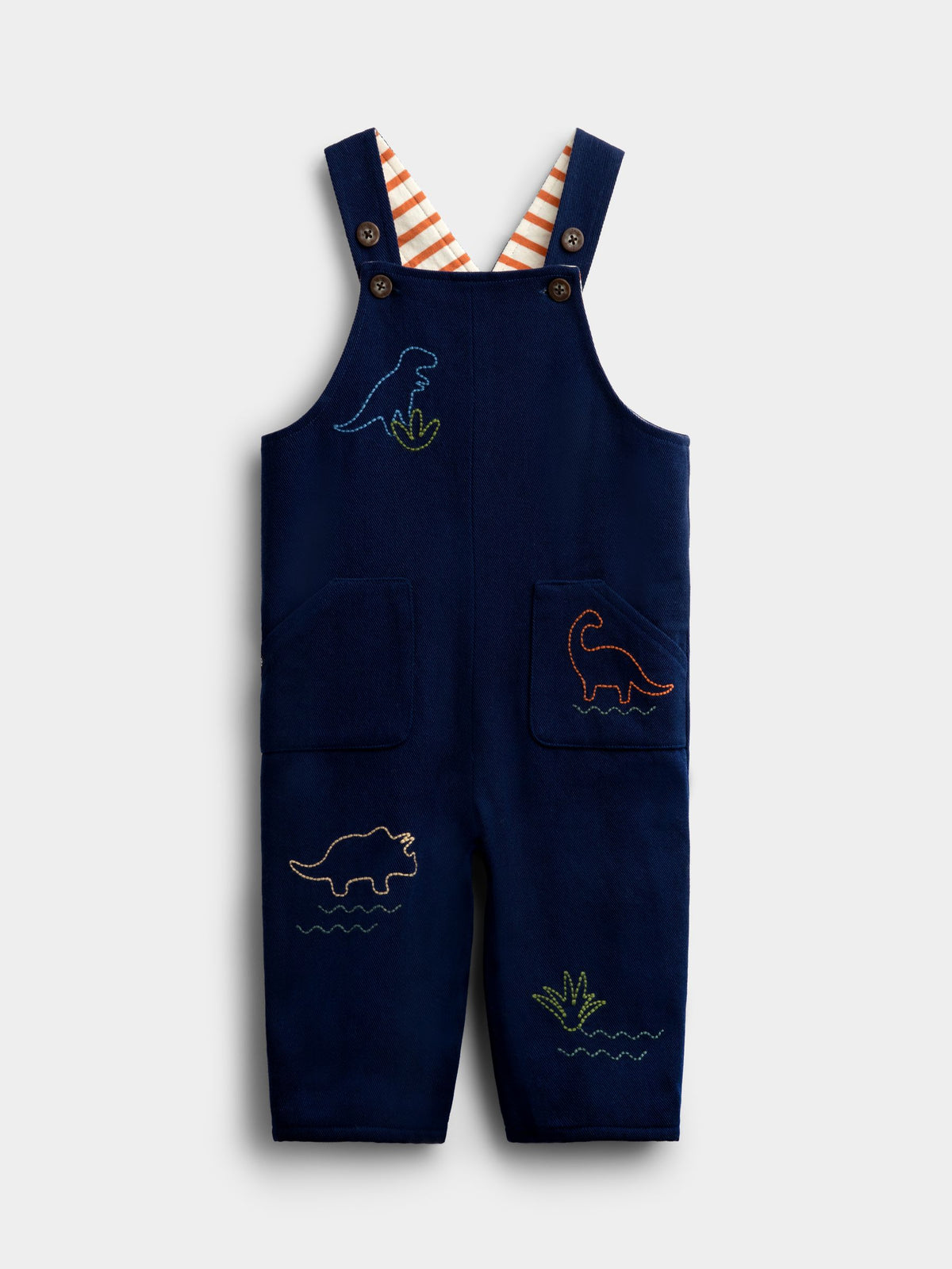 Dsiney Kidz - JoJo Maman Bébé Navy Blue Dino Stab Stitch Embroidered Dungaree Set image 4