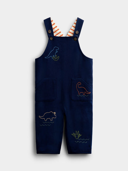Dsiney Kidz - JoJo Maman Bébé Navy Blue Dino Stab Stitch Embroidered Dungaree Set image 4