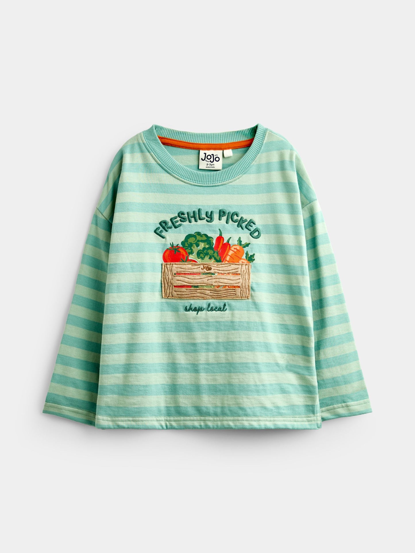Dsiney Kidz - JoJo Maman Bébé Green Vegetable Long Sleeve Stripe Appliqué Top image 3
