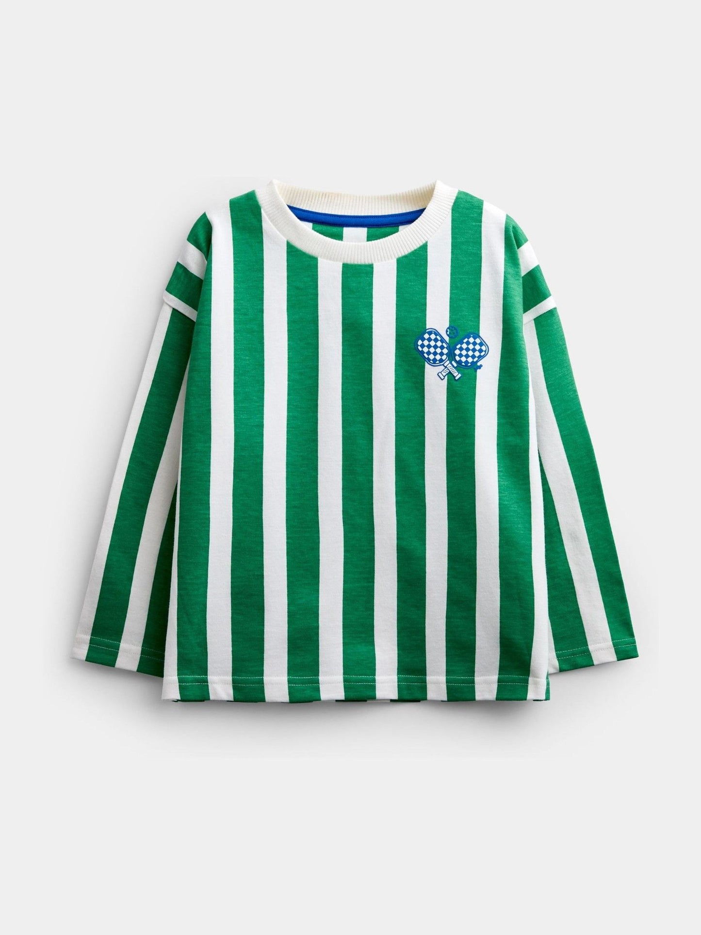 Dsiney Kidz - Jojo Maman Bébé Bright Green Pickleball Badge Striped Long Sleeve Top image 1