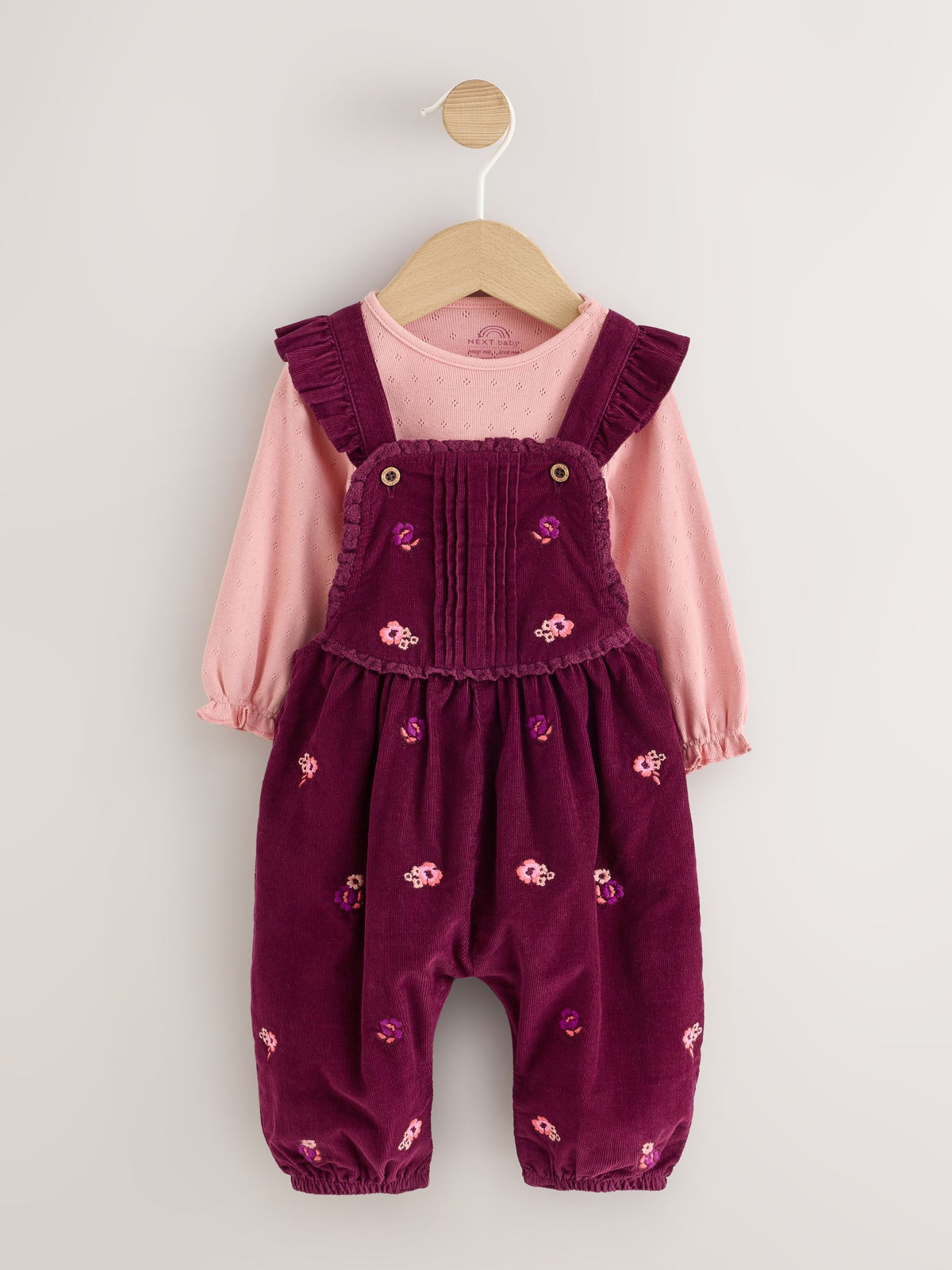 Burgundy Floral Cord Baby Dungarees And Bodysuit Set 2 Piece (0mths-2yrs) - image 1