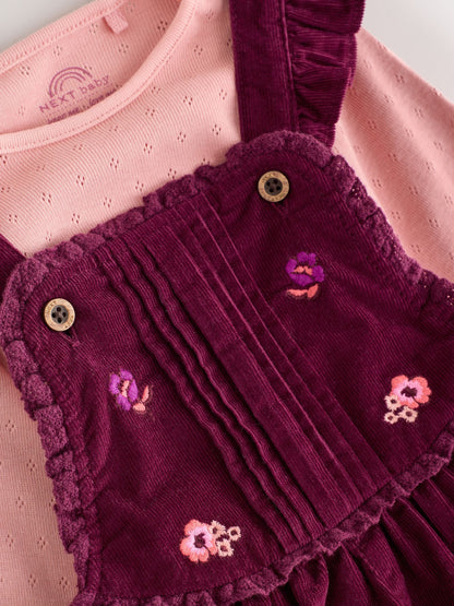 Burgundy Floral Cord Baby Dungarees And Bodysuit Set 2 Piece (0mths-2yrs) - image 3