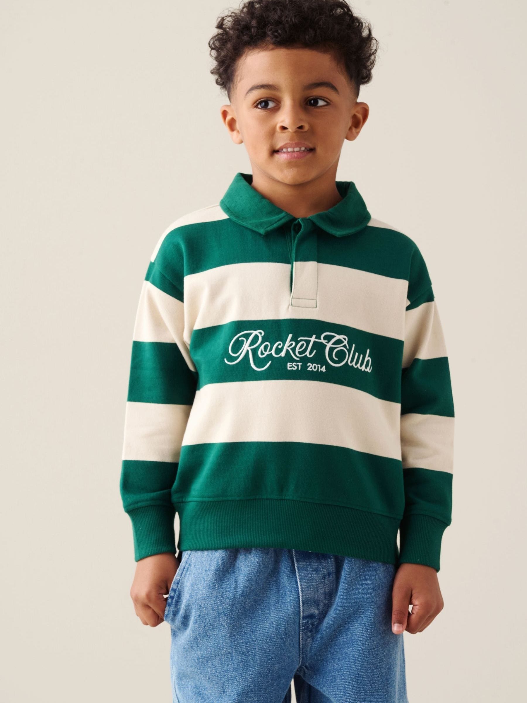 Dsiney Kidz - Angel & Rocket Green Shay Stripe Rugby Sweat Top image 1