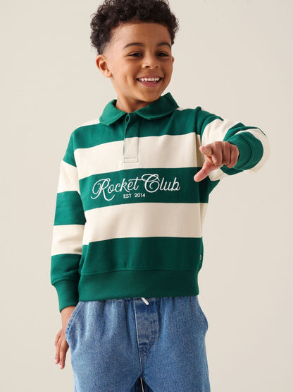 Dsiney Kidz - Angel & Rocket Green Shay Stripe Rugby Sweat Top image 2